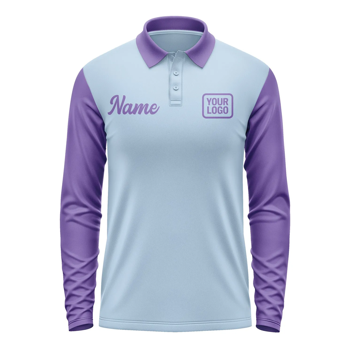 Custom Light Blue Light Purple Long Sleeve Polo Shirt sold by Tailorly product image thumbnail 2