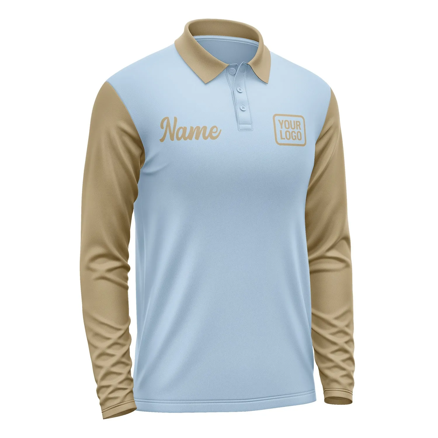 Custom Light Blue Light Khaki Long Sleeve Polo Shirt sold by Tailorly product image thumbnail 4