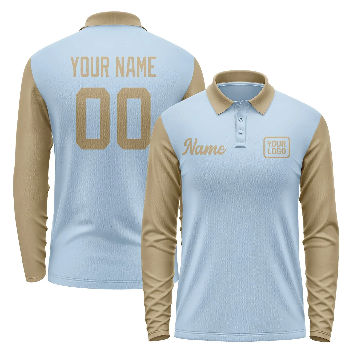 Custom Light Blue Light Khaki Long Sleeve Polo Shirt sold by Tailorly