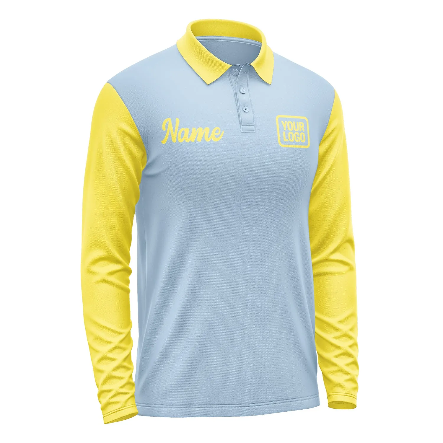 Custom Light Blue Light Yellow Long Sleeve Polo Shirt sold by Tailorly product image thumbnail 4