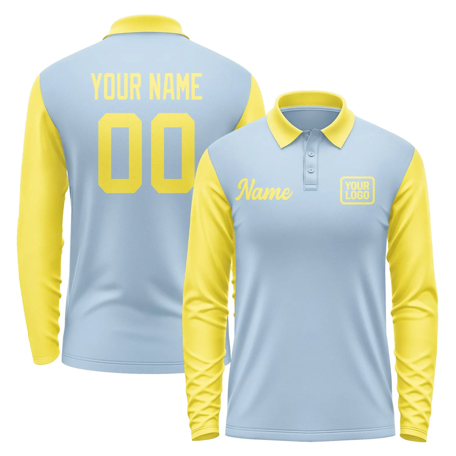 Custom Light Blue Light Yellow Long Sleeve Polo Shirt sold by Tailorly
