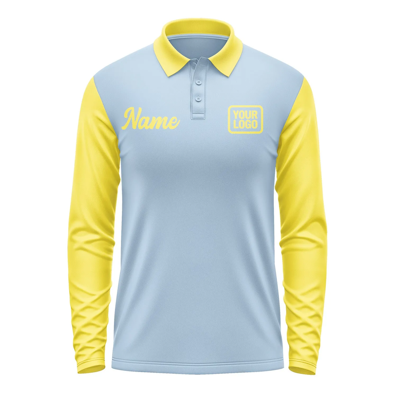 Custom Light Blue Light Yellow Long Sleeve Polo Shirt sold by Tailorly product image thumbnail 2