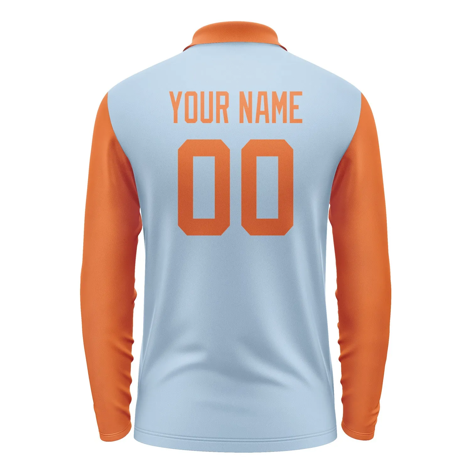 Custom Light Blue Orange Long Sleeve Polo Shirt sold by Tailorly product image thumbnail 3