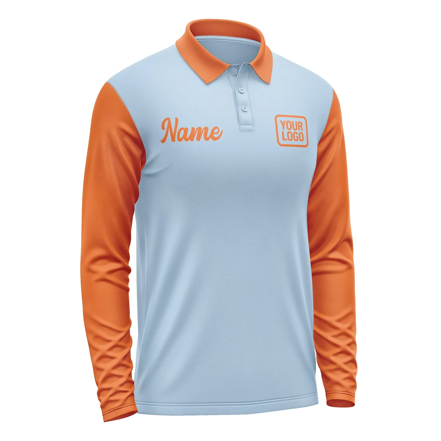 Custom Light Blue Orange Long Sleeve Polo Shirt sold by Tailorly product image thumbnail 4