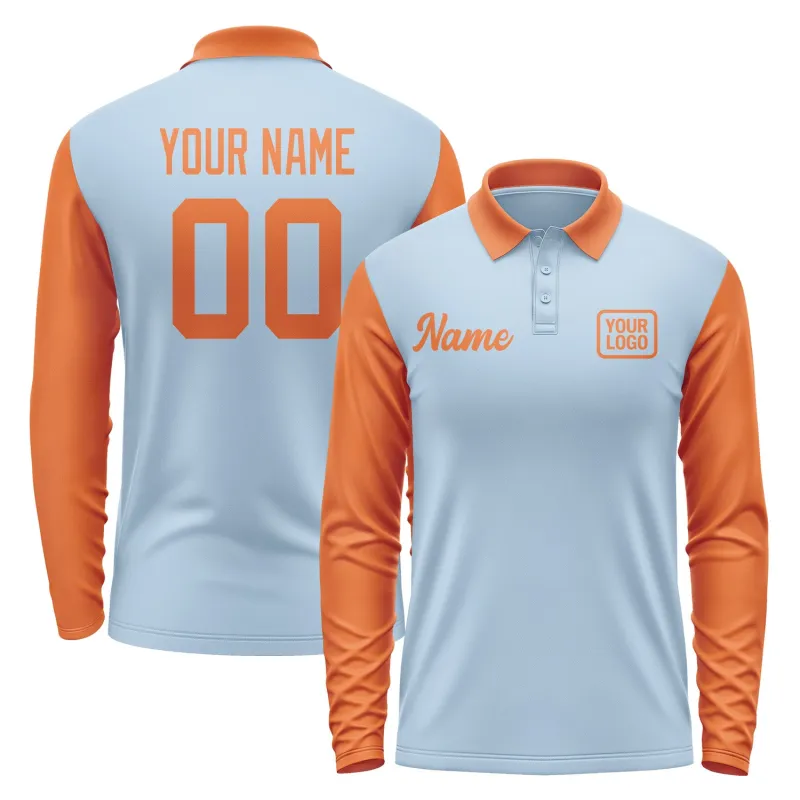 Custom Light Blue Orange Long Sleeve Polo Shirt sold by Tailorly
