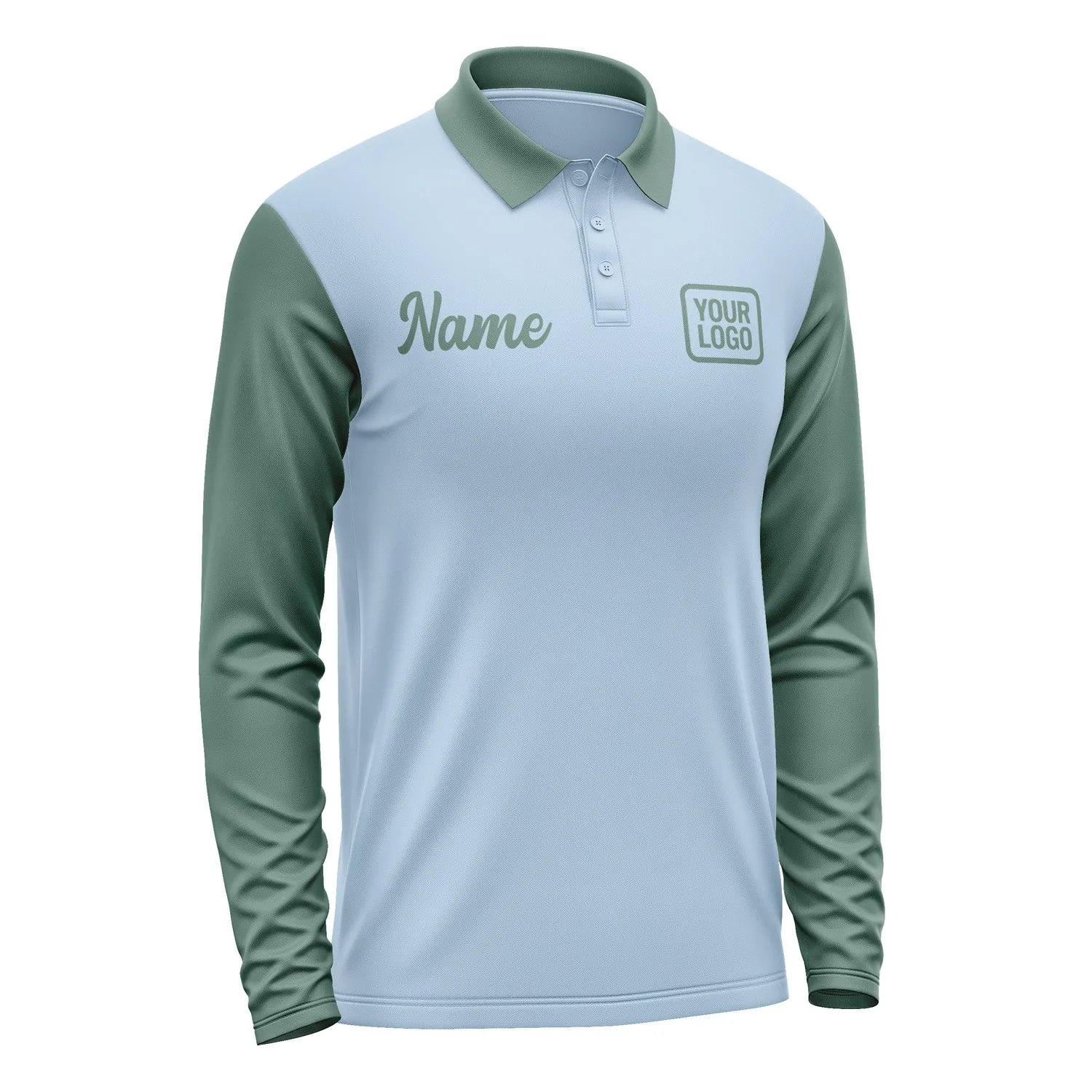 Custom Light Blue Blue Green Long Sleeve Polo Shirt sold by Tailorly product image thumbnail 4