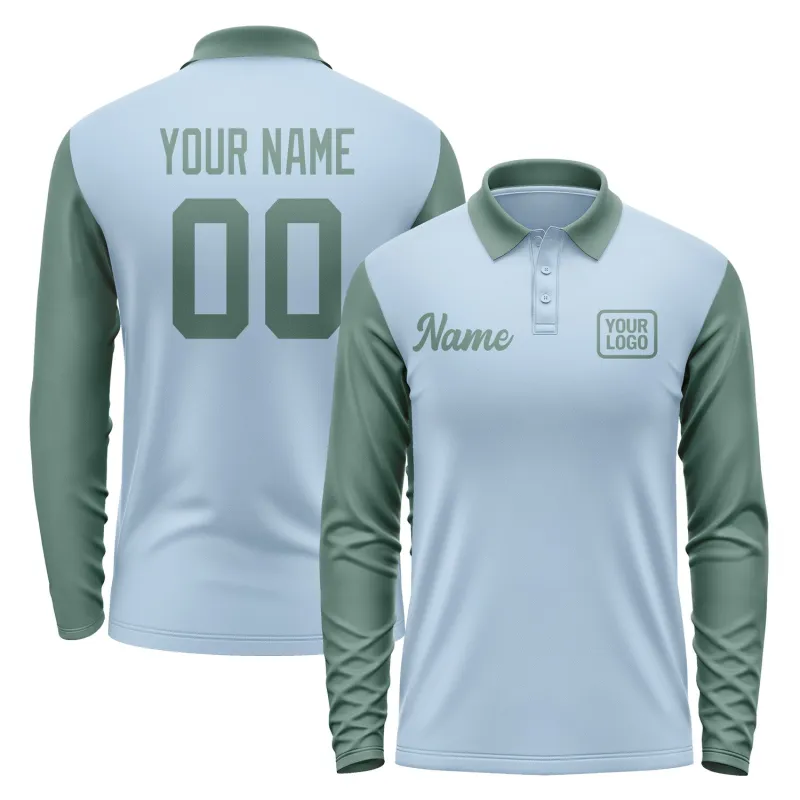 Custom Light Blue Blue Green Long Sleeve Polo Shirt sold by Tailorly