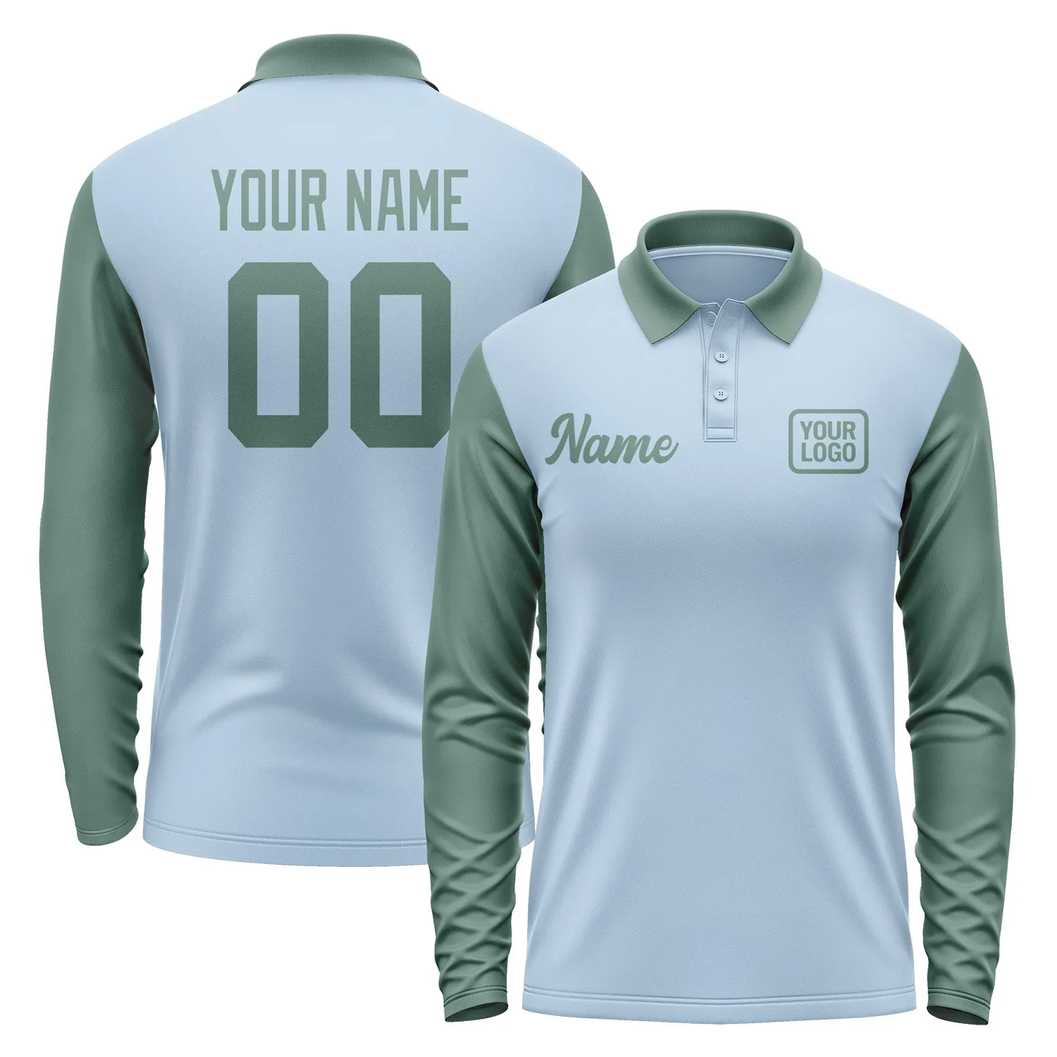 Custom Light Blue Blue Green Long Sleeve Polo Shirt sold by Tailorly