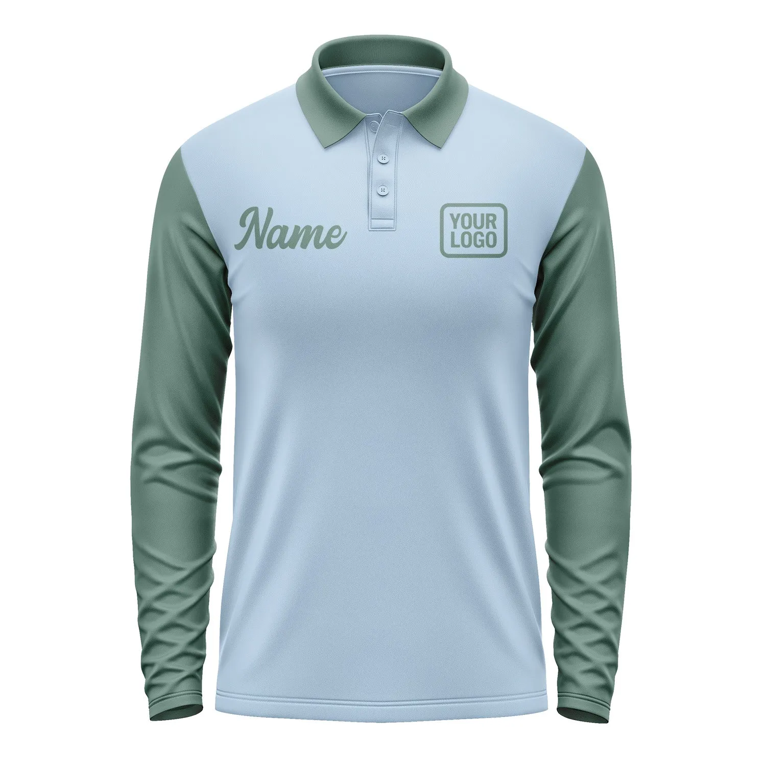 Custom Light Blue Blue Green Long Sleeve Polo Shirt sold by Tailorly product image thumbnail 2