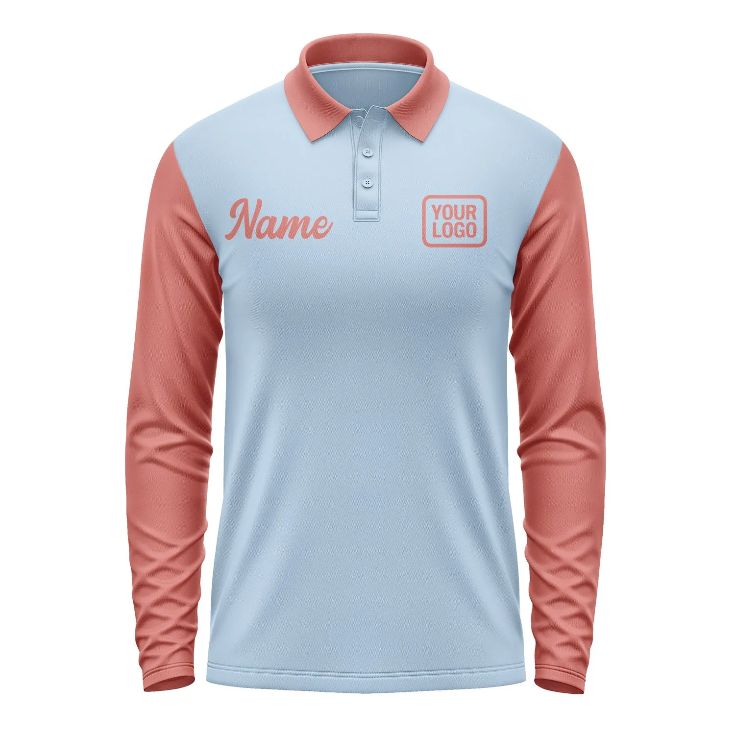 Custom Light Blue Copper Rose Long Sleeve Polo Shirt sold by Tailorly product image thumbnail 2