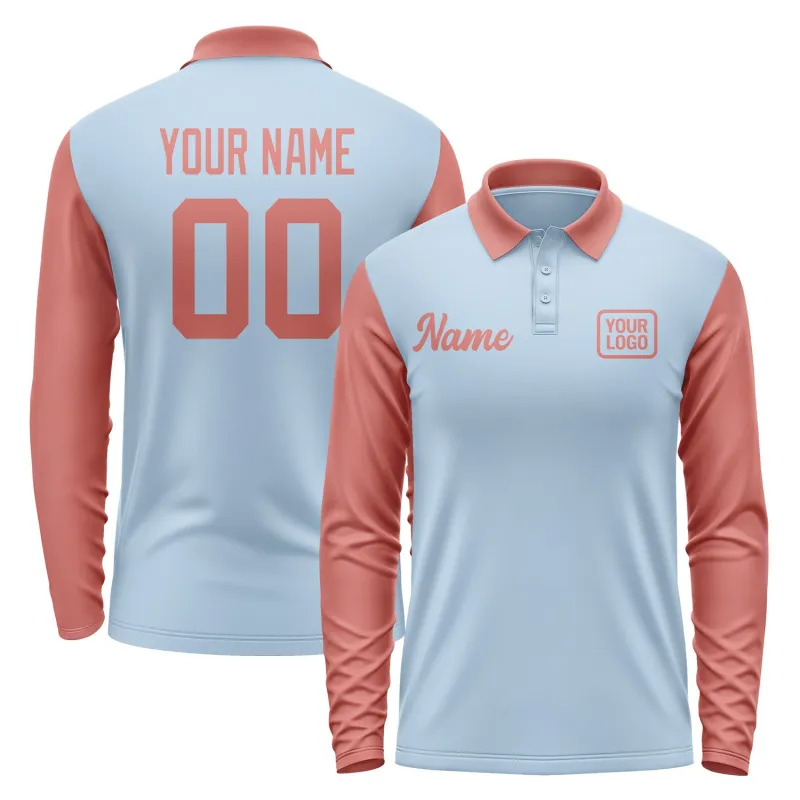 Custom Light Blue Copper Rose Long Sleeve Polo Shirt sold by Tailorly