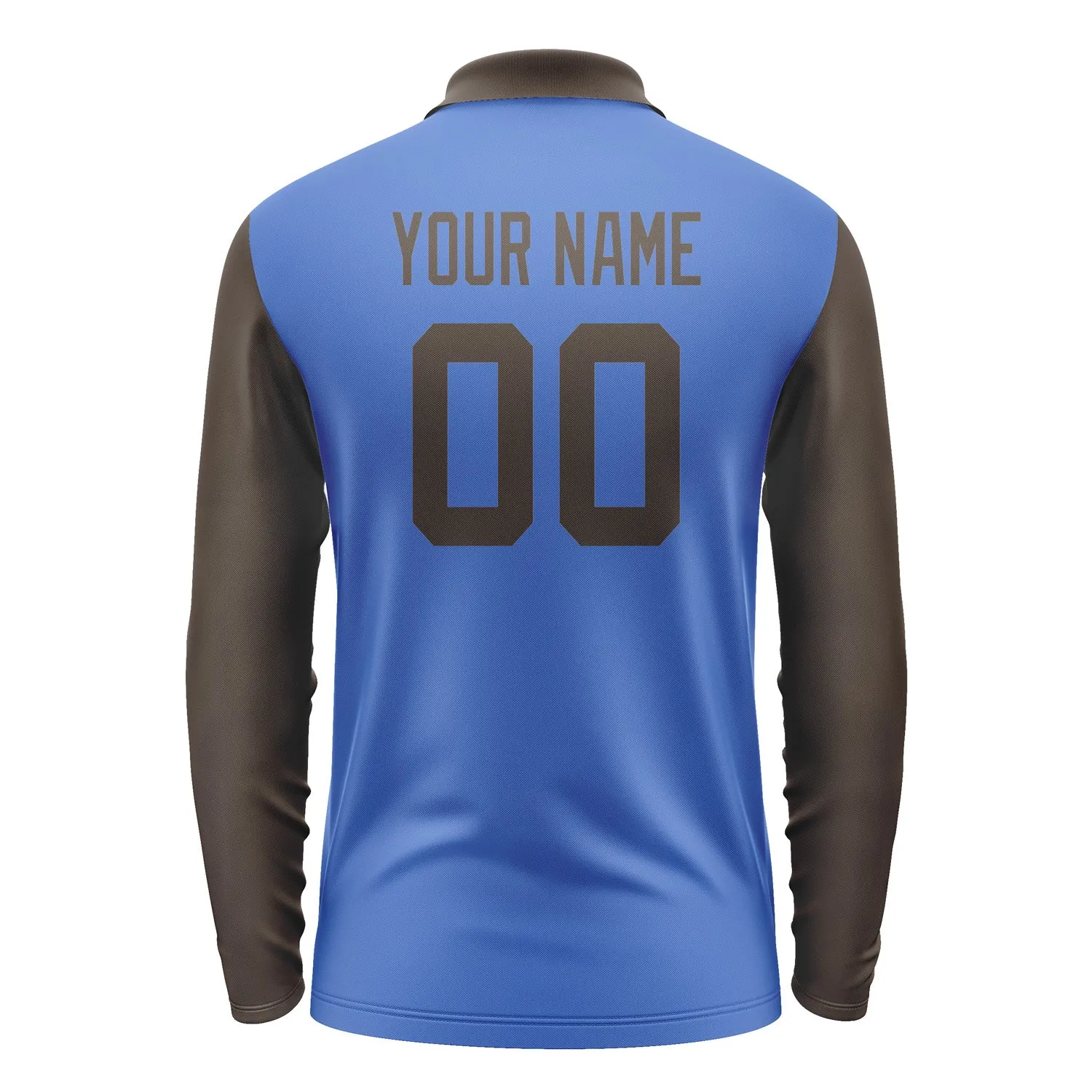 Custom Sky Blue Brown Long Sleeve Polo Shirt sold by Tailorly product image thumbnail 3