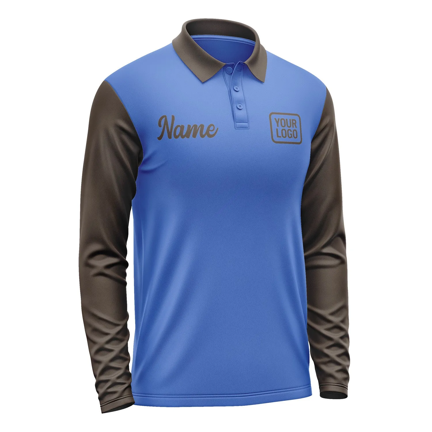 Custom Sky Blue Brown Long Sleeve Polo Shirt sold by Tailorly product image thumbnail 4
