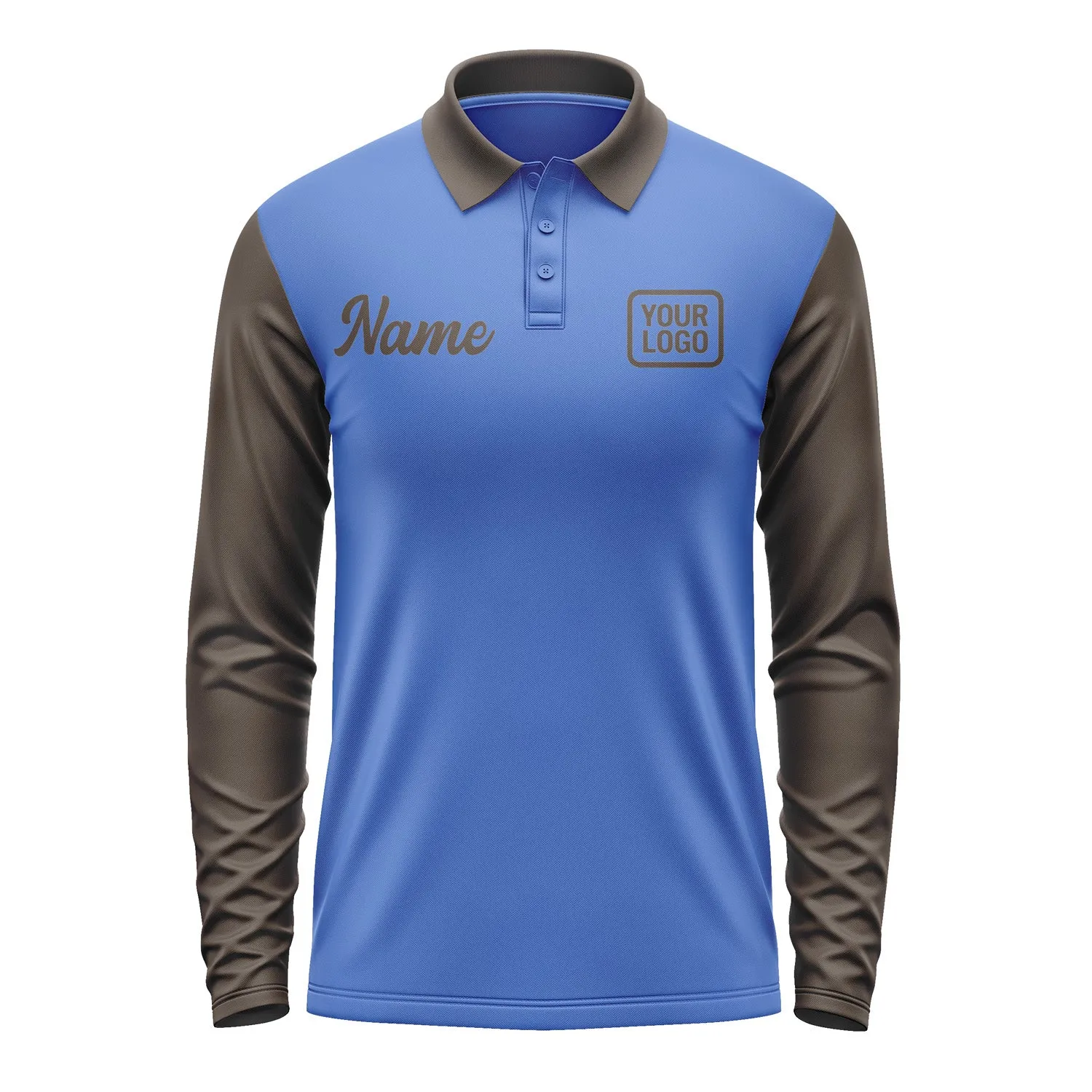 Custom Sky Blue Brown Long Sleeve Polo Shirt sold by Tailorly product image thumbnail 2