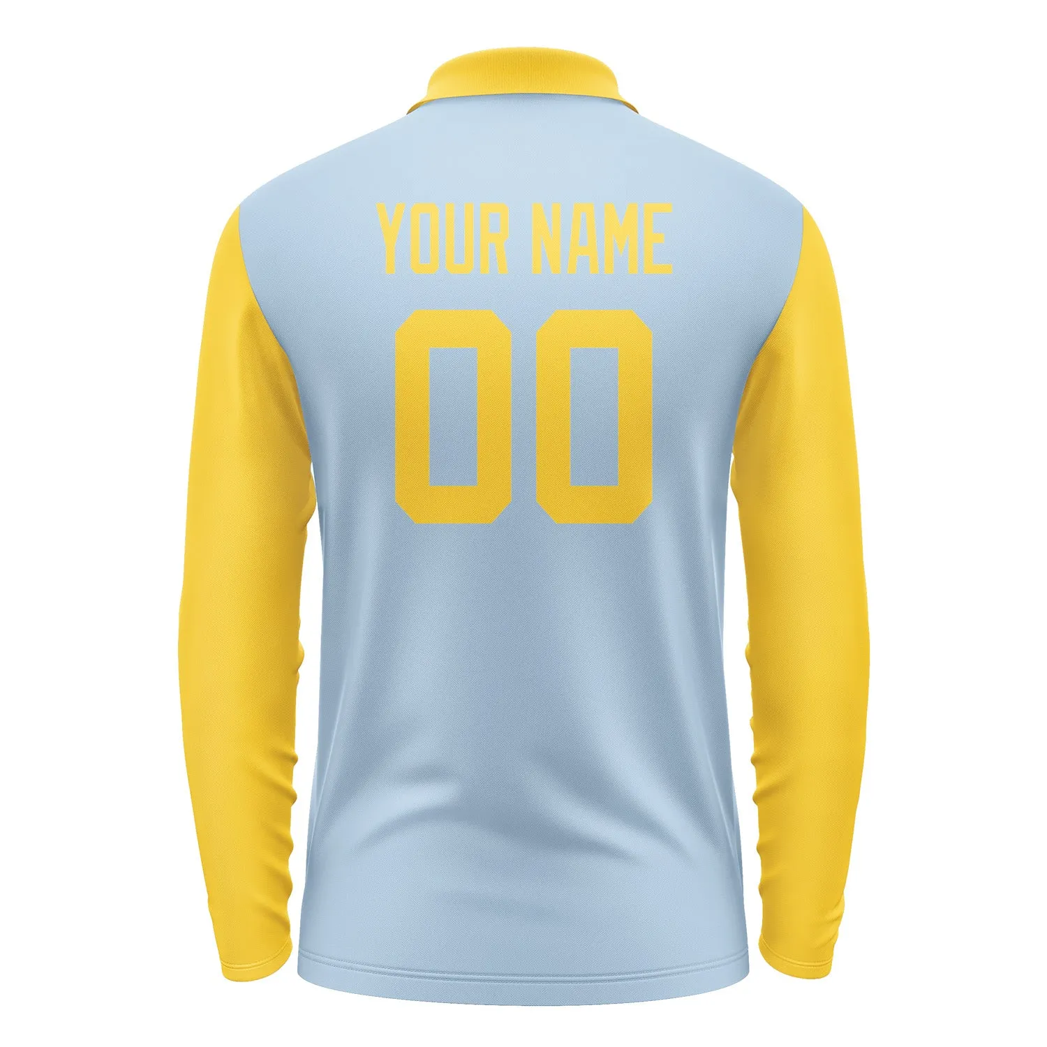 Custom Light Blue Gold Long Sleeve Polo Shirt sold by Tailorly product image thumbnail 3