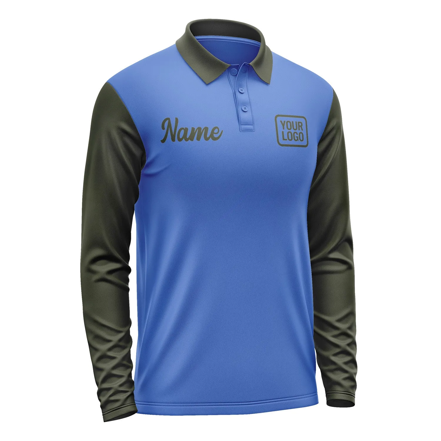 Custom Sky Blue Olive Long Sleeve Polo Shirt sold by Tailorly product image thumbnail 4