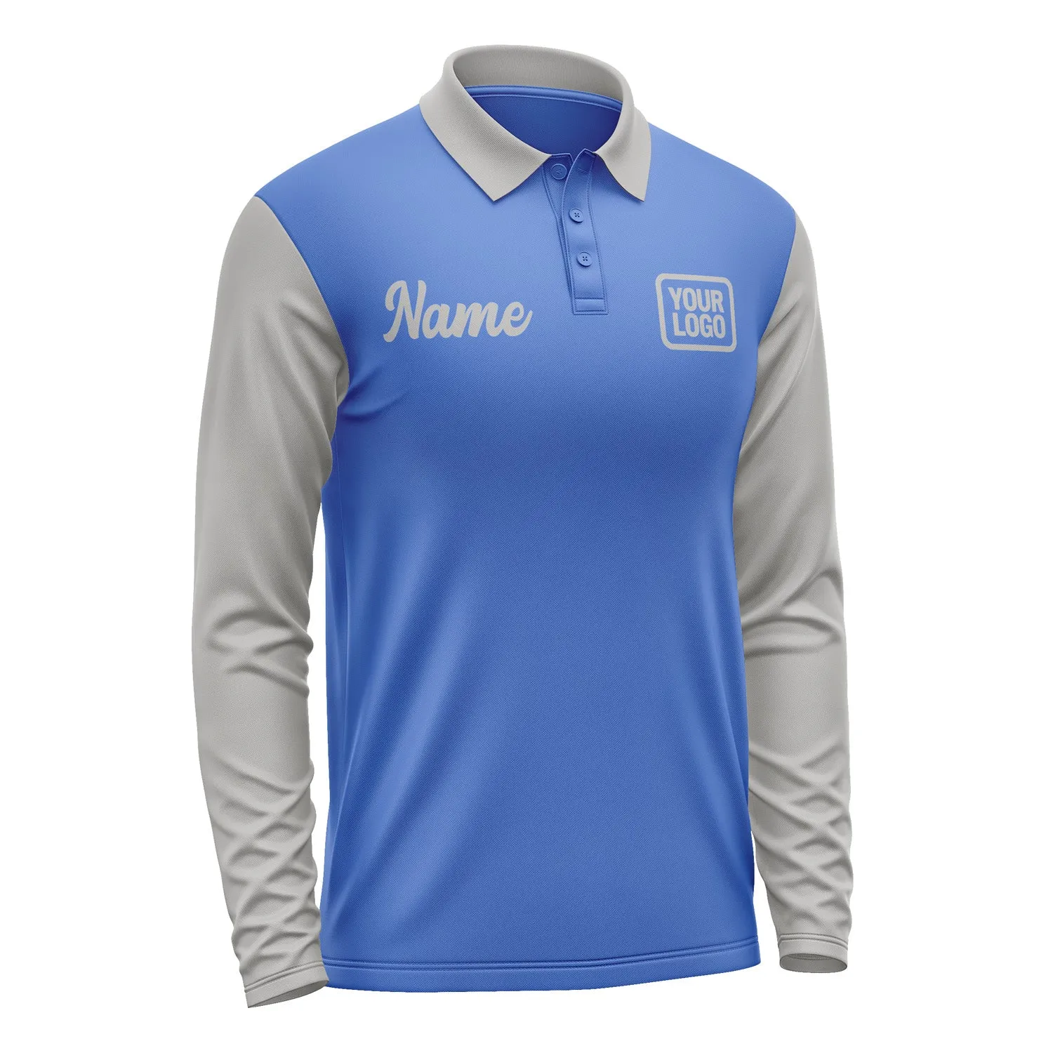 Custom Sky Blue Gray Long Sleeve Polo Shirt sold by Tailorly product image thumbnail 4