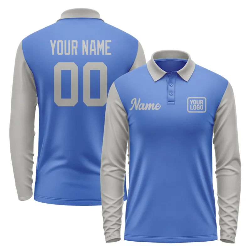 Custom Sky Blue Gray Long Sleeve Polo Shirt sold by Tailorly