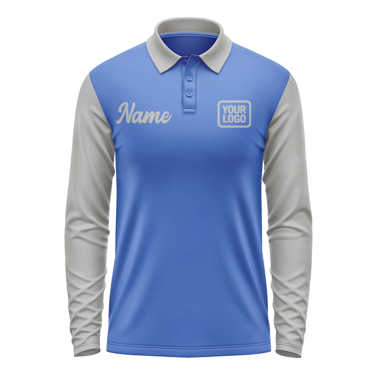 Custom Sky Blue Gray Long Sleeve Polo Shirt sold by Tailorly product image thumbnail 2