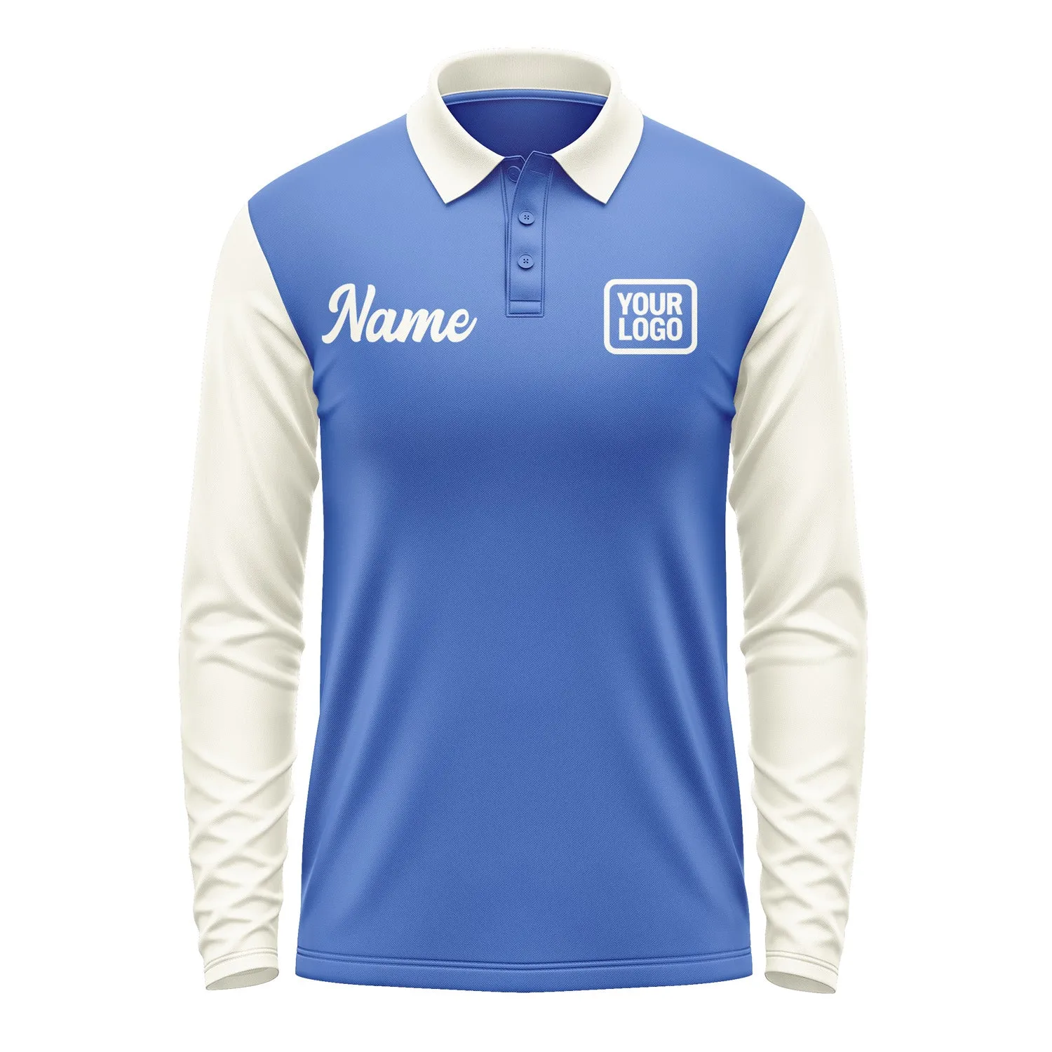 Custom Sky Blue Cream Long Sleeve Polo Shirt sold by Tailorly product image thumbnail 2