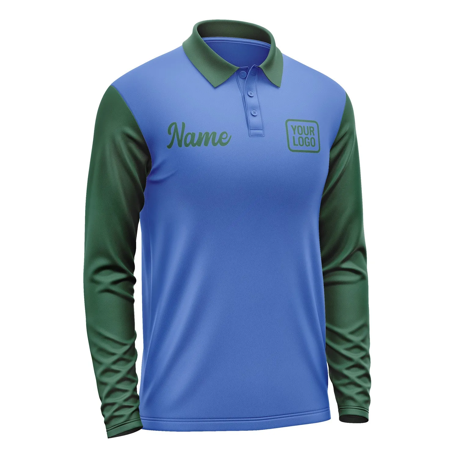Custom Sky Blue Green Long Sleeve Polo Shirt sold by Tailorly product image thumbnail 4