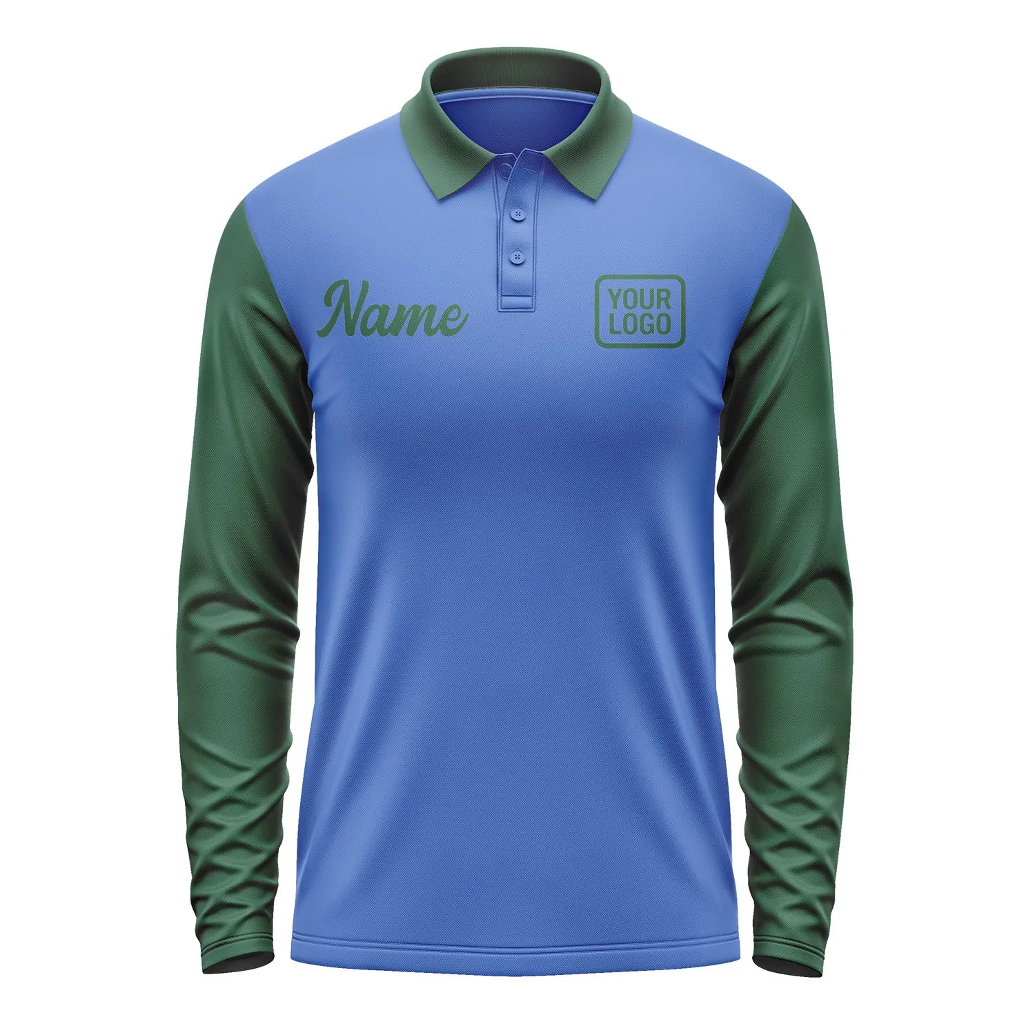 Custom Sky Blue Green Long Sleeve Polo Shirt sold by Tailorly product image thumbnail 2
