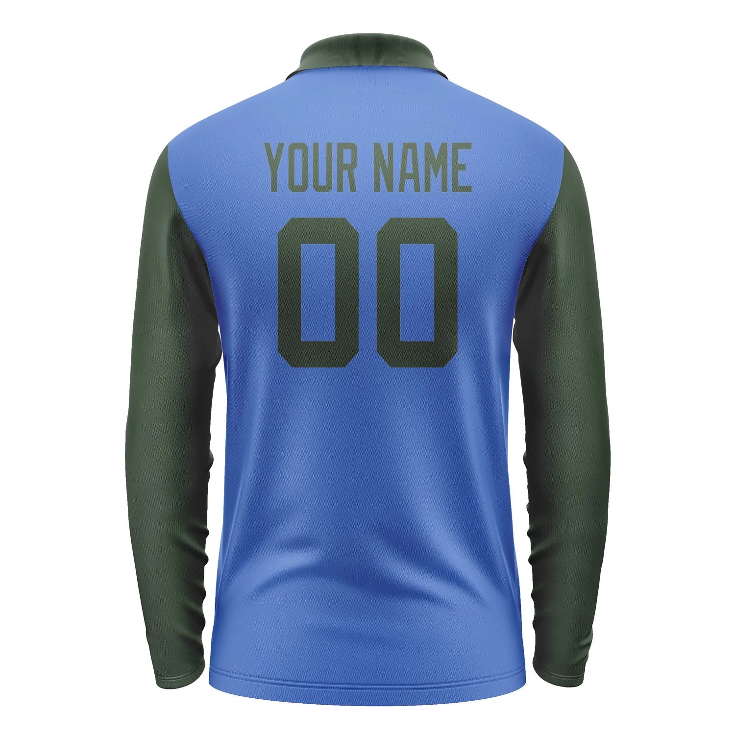 Custom Sky Blue Dark Green Long Sleeve Polo Shirt sold by Tailorly product image thumbnail 3