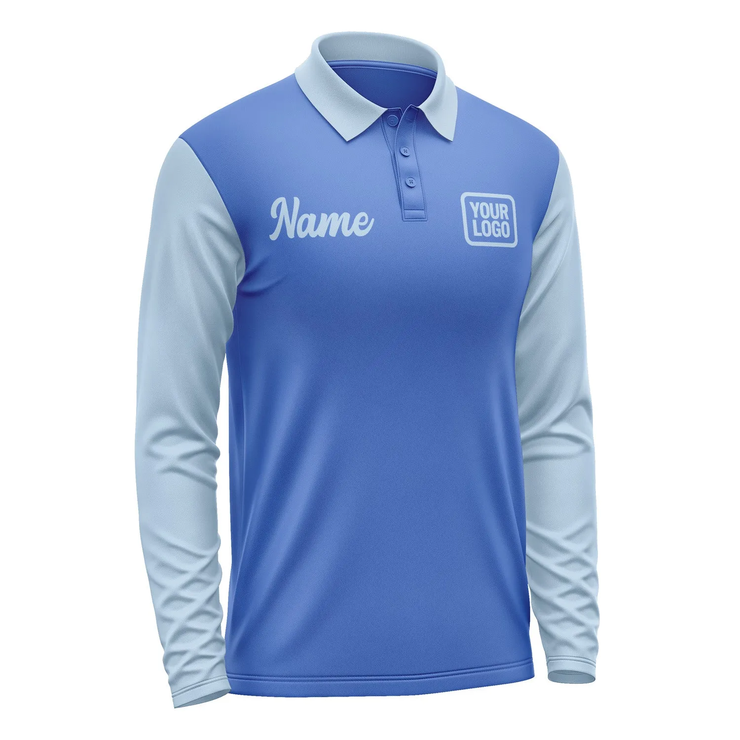 Custom Sky Blue Light Blue Long Sleeve Polo Shirt sold by Tailorly product image thumbnail 4