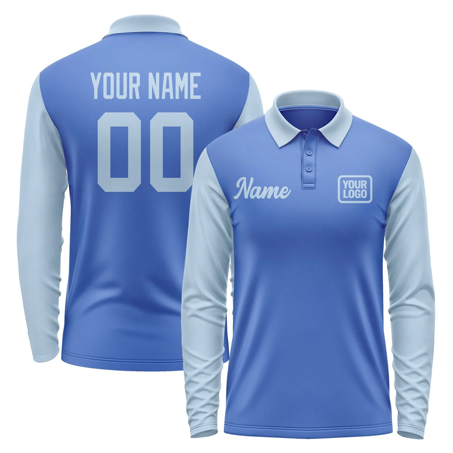 Custom Sky Blue Light Blue Long Sleeve Polo Shirt sold by Tailorly