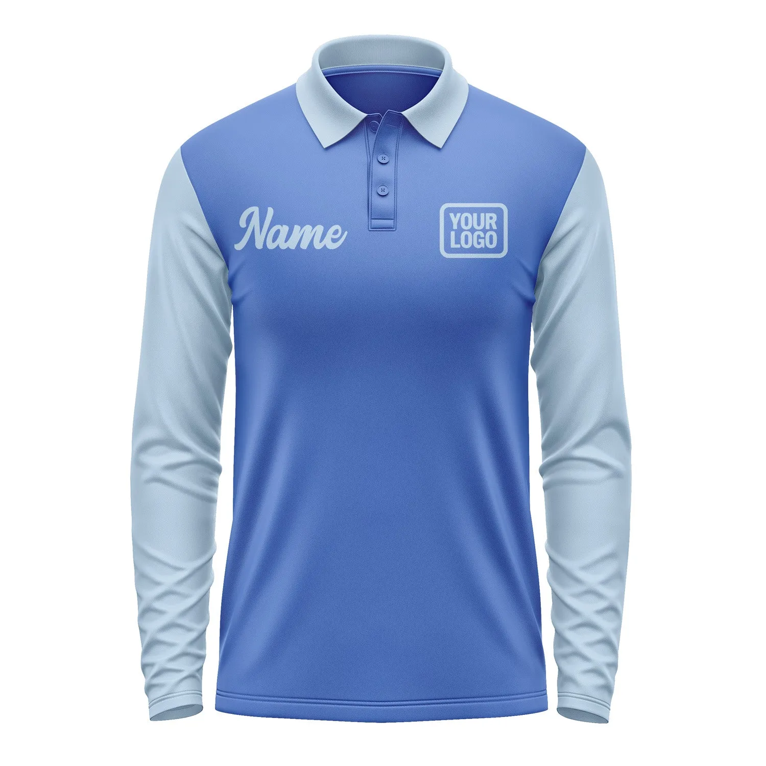 Custom Sky Blue Light Blue Long Sleeve Polo Shirt sold by Tailorly product image thumbnail 2