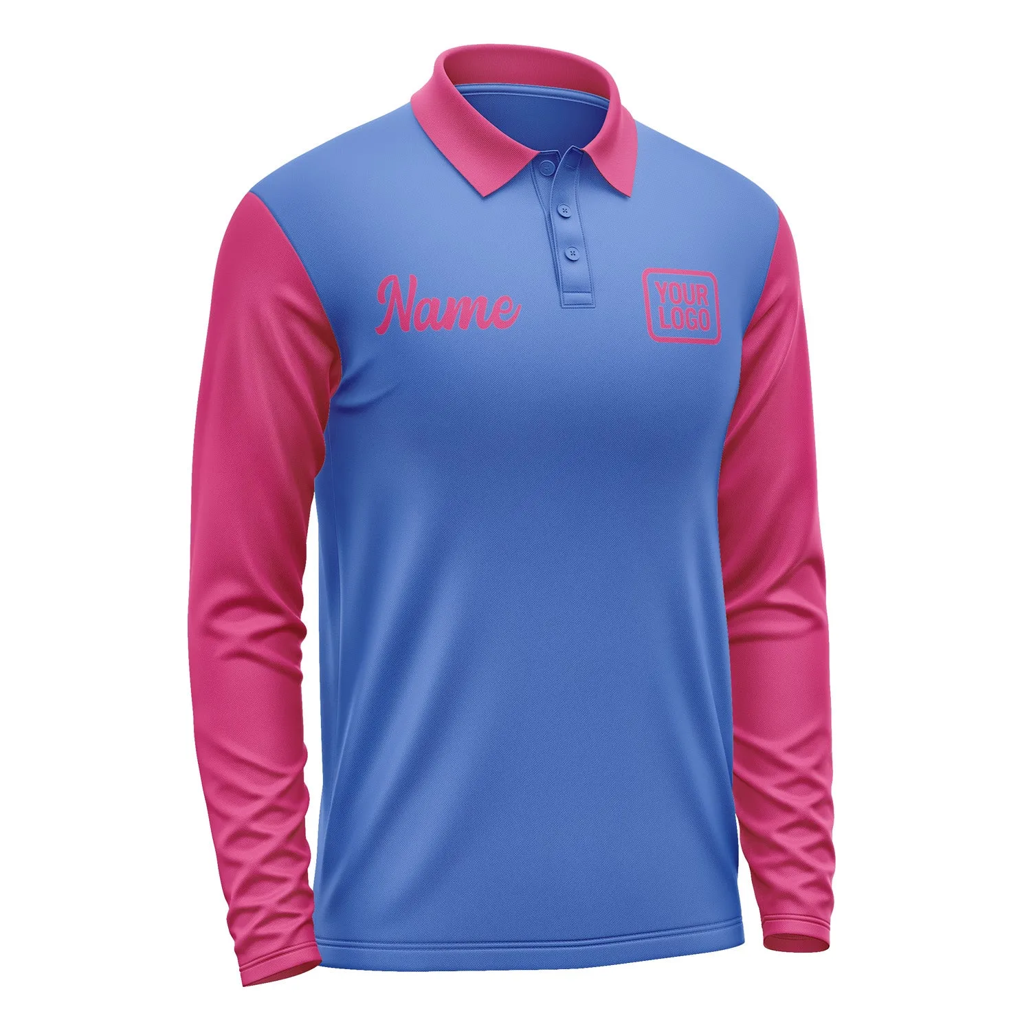 Custom Sky Blue Pink Long Sleeve Polo Shirt sold by Tailorly product image thumbnail 4