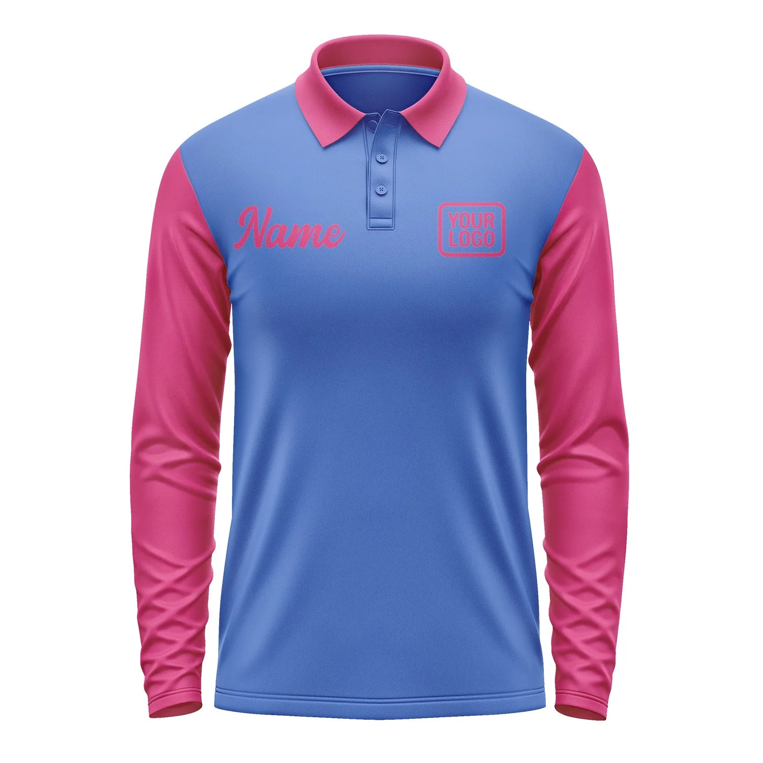 Custom Sky Blue Pink Long Sleeve Polo Shirt sold by Tailorly product image thumbnail 2