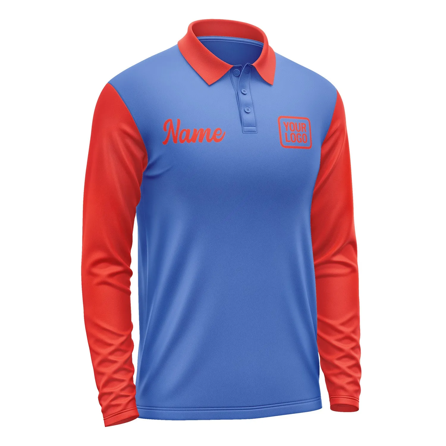 Custom Sky Blue Orange Red Long Sleeve Polo Shirt sold by Tailorly product image thumbnail 4