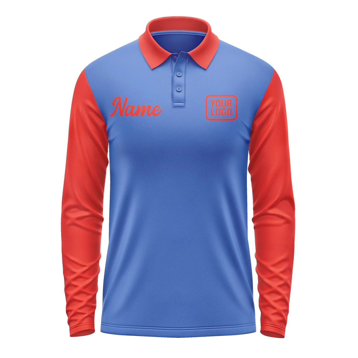 Custom Sky Blue Orange Red Long Sleeve Polo Shirt sold by Tailorly product image thumbnail 2
