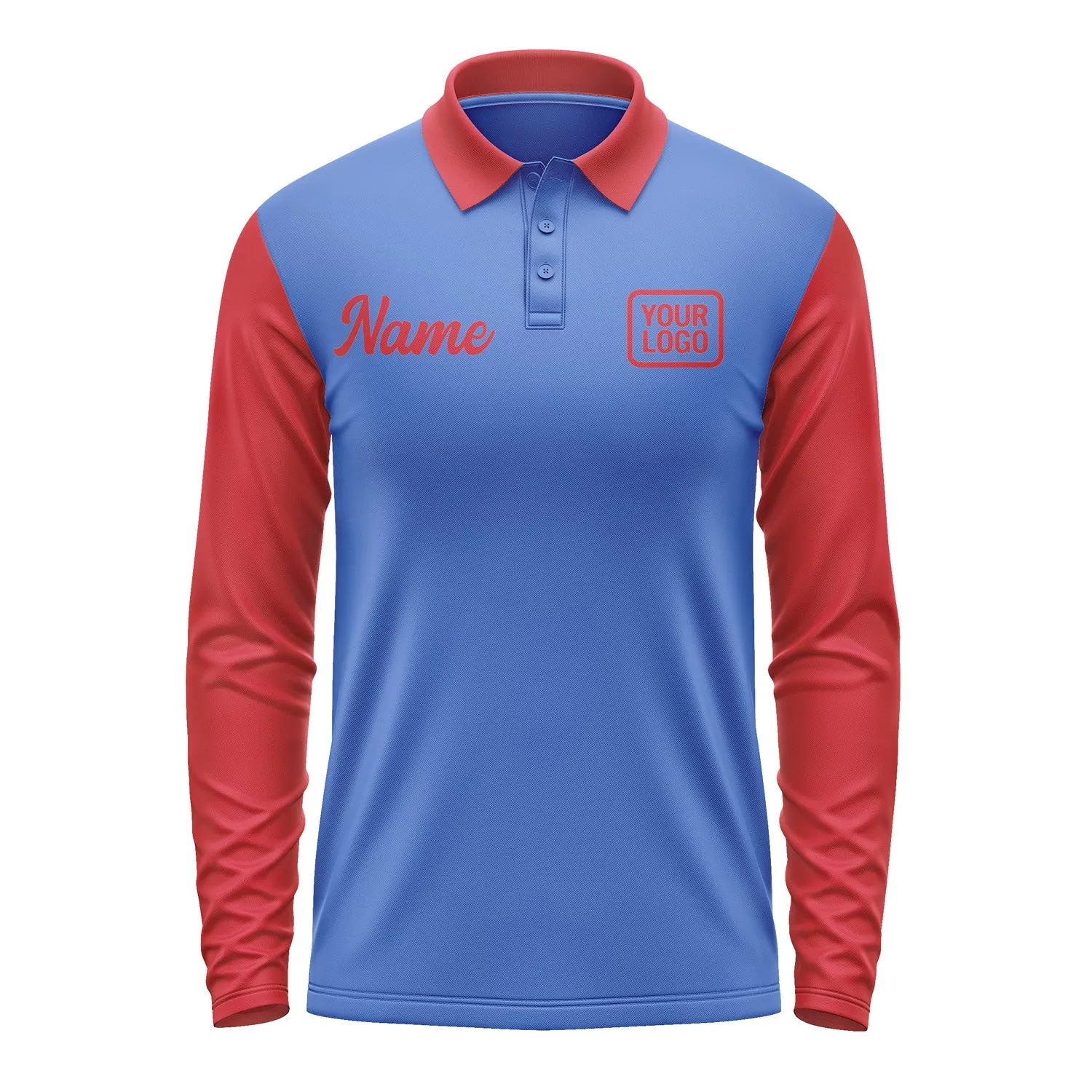 Custom Sky Blue Red Long Sleeve Polo Shirt sold by Tailorly product image thumbnail 2