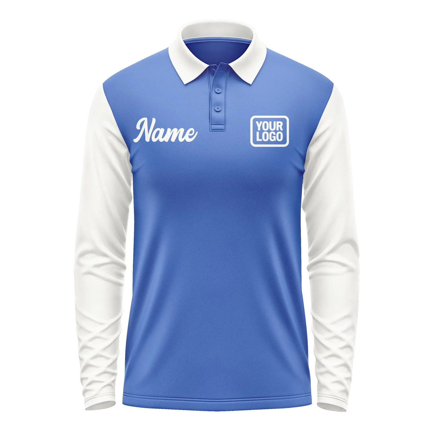 Custom Sky Blue White Long Sleeve Polo Shirt sold by Tailorly product image thumbnail 2