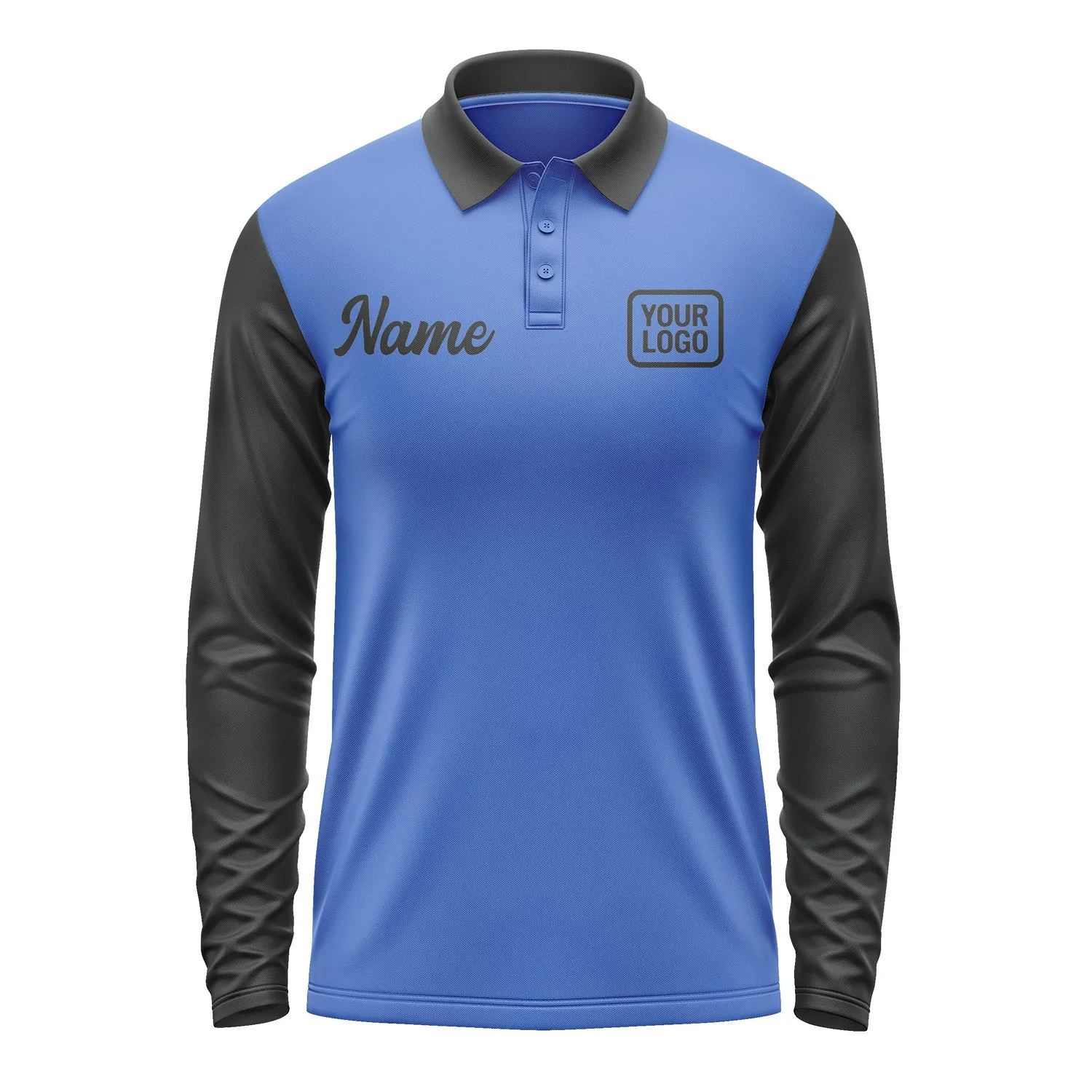 Custom Sky Blue Black Long Sleeve Polo Shirt sold by Tailorly product image thumbnail 2