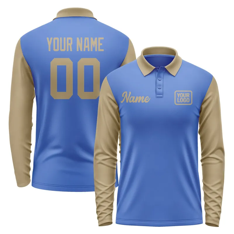 Custom Sky Blue Light Khaki Long Sleeve Polo Shirt sold by Tailorly