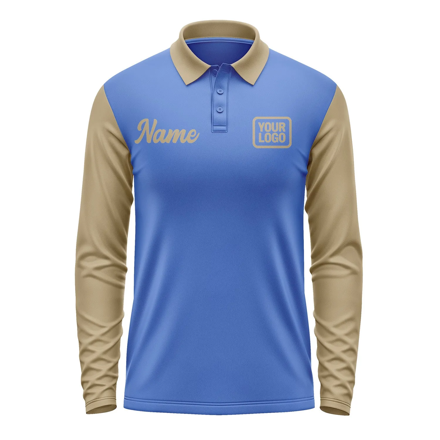Custom Sky Blue Light Khaki Long Sleeve Polo Shirt sold by Tailorly product image thumbnail 2