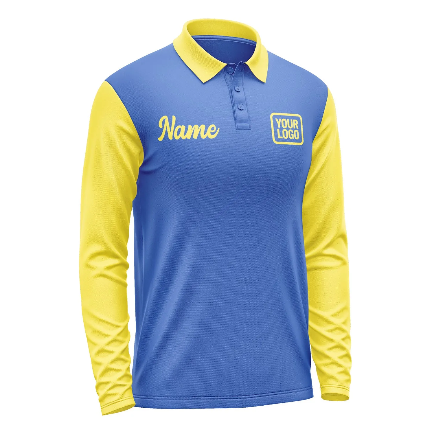 Custom Sky Blue Light Yellow Long Sleeve Polo Shirt sold by Tailorly product image thumbnail 4