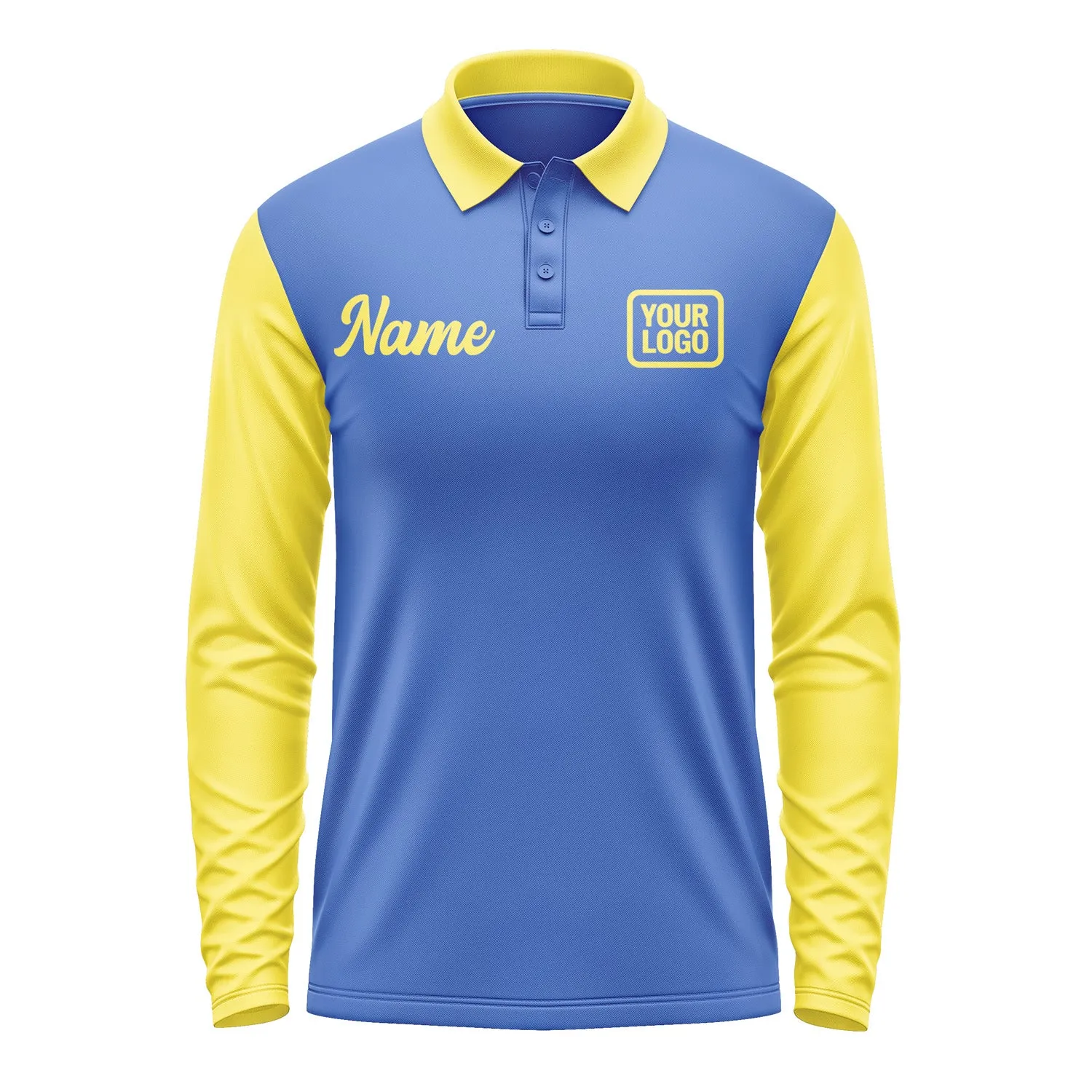 Custom Sky Blue Light Yellow Long Sleeve Polo Shirt sold by Tailorly product image thumbnail 2
