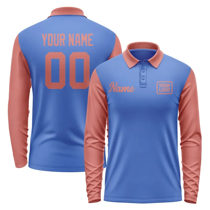 Custom Sky Blue Copper Rose Long Sleeve Polo Shirt sold by Tailorly