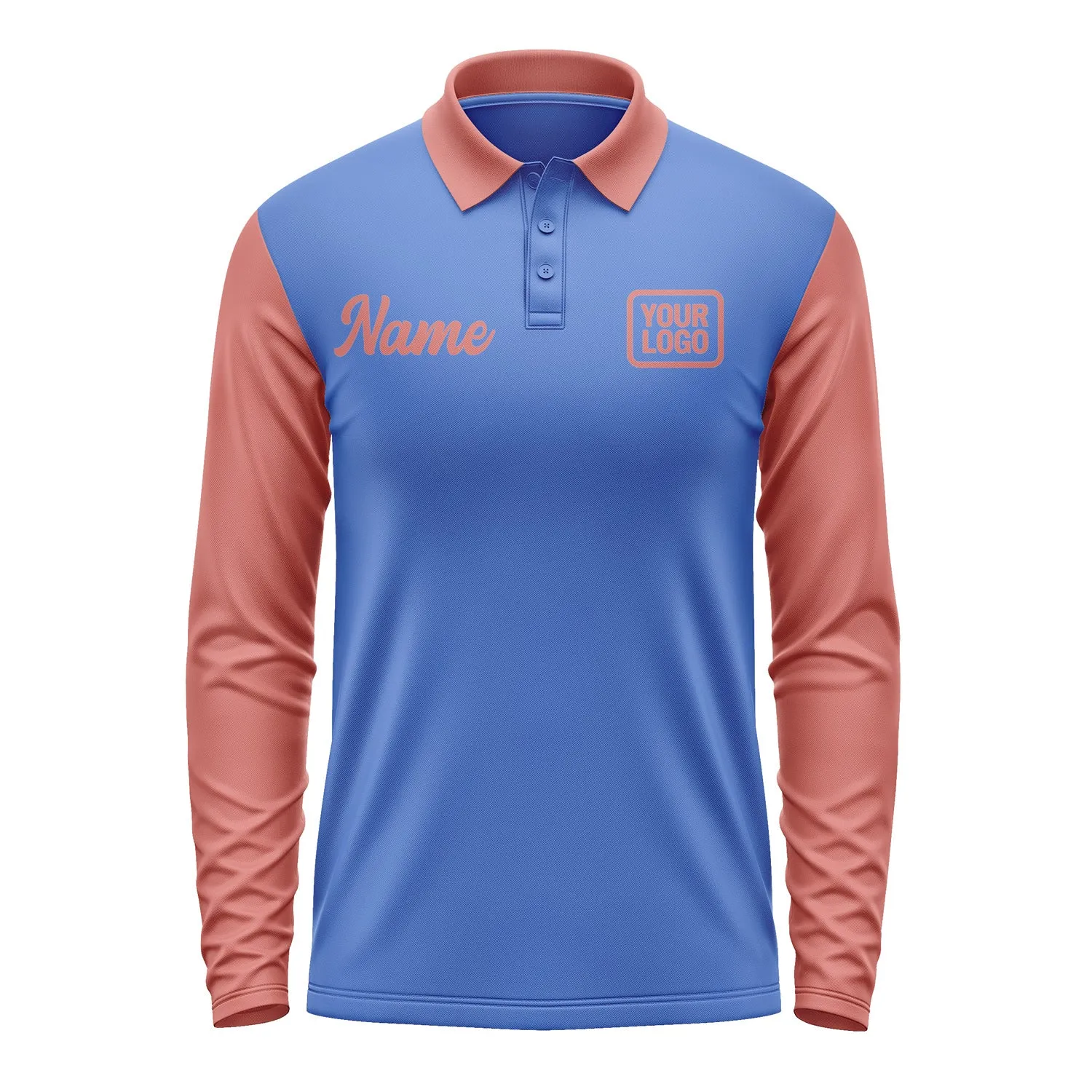Custom Sky Blue Copper Rose Long Sleeve Polo Shirt sold by Tailorly product image thumbnail 2