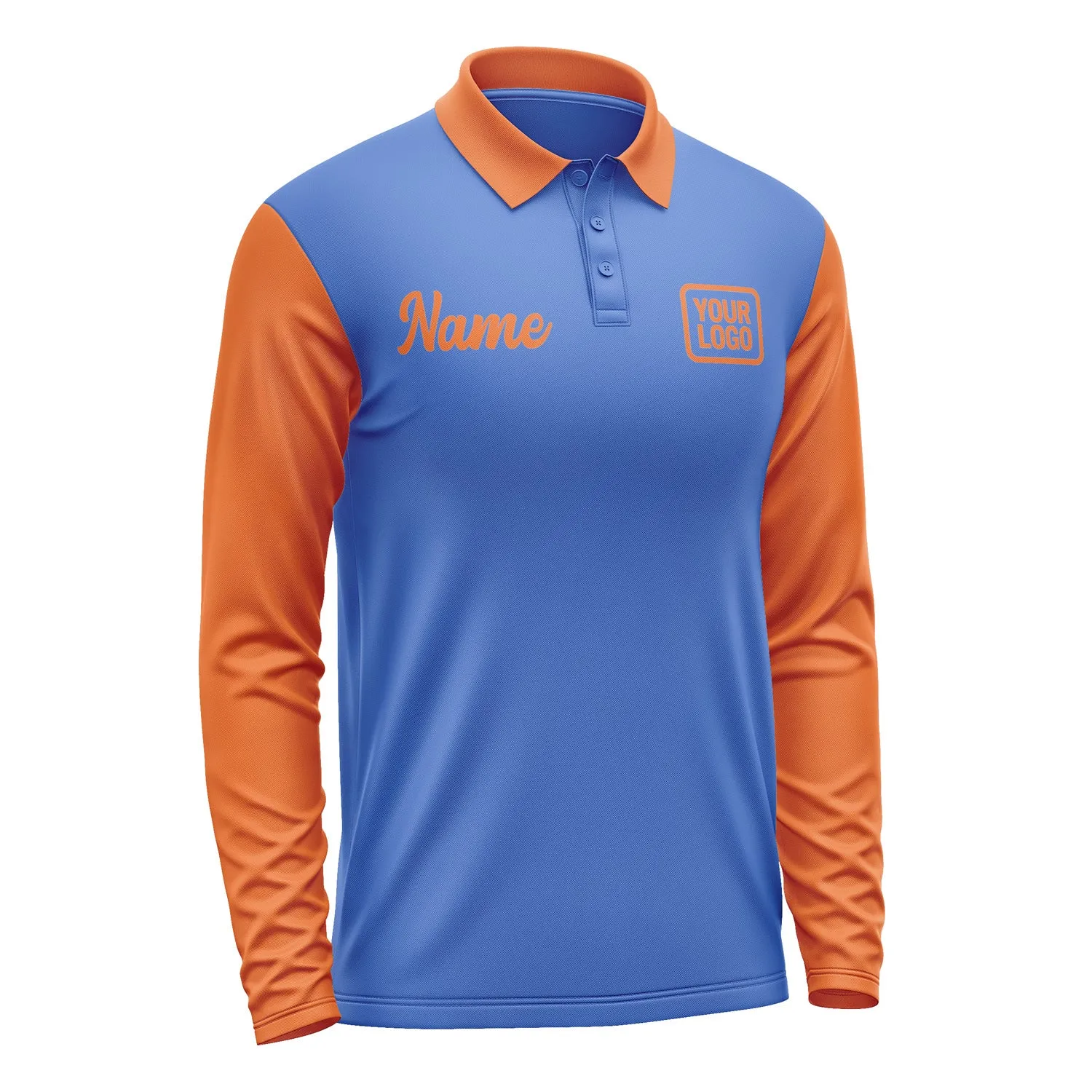 Custom Sky Blue Orange Long Sleeve Polo Shirt sold by Tailorly product image thumbnail 4