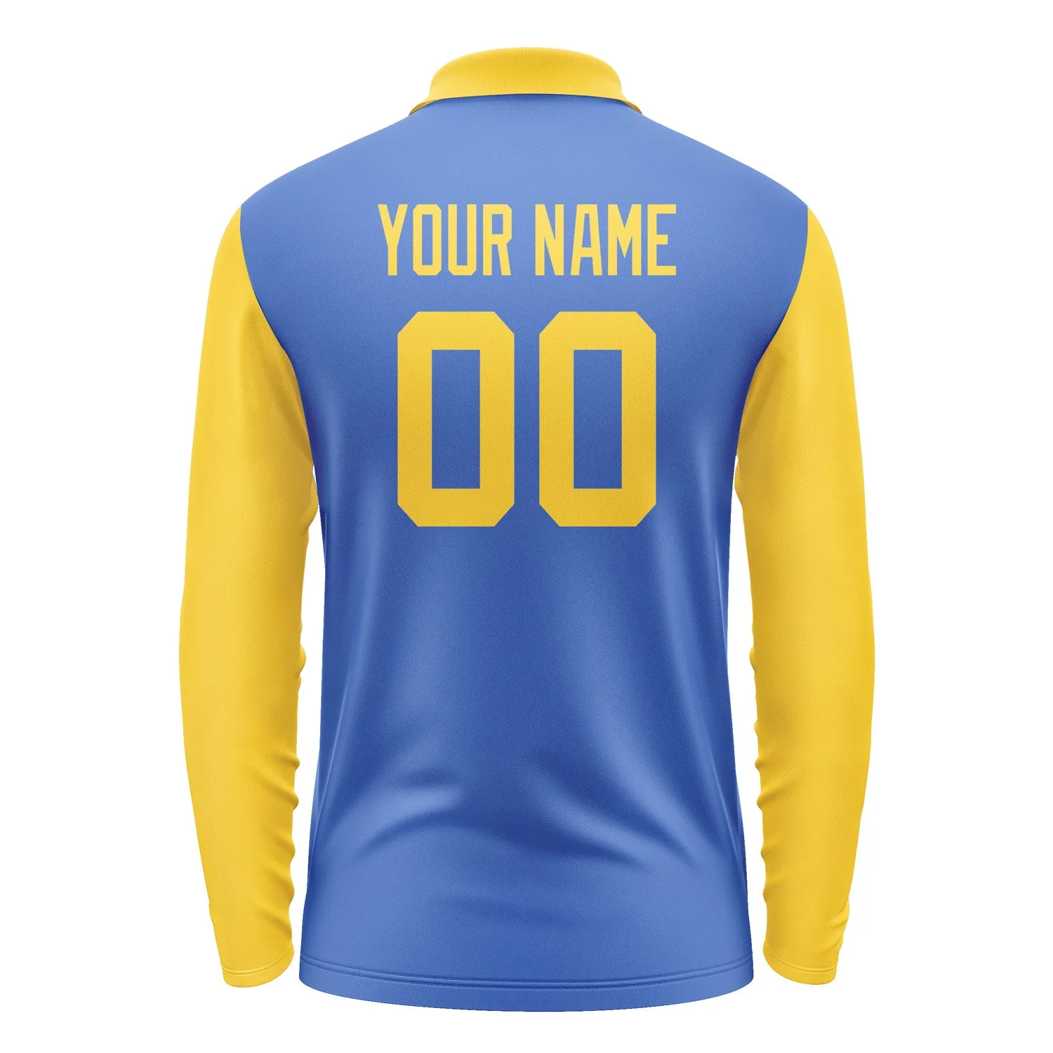 Custom Sky Blue Gold Long Sleeve Polo Shirt sold by Tailorly product image thumbnail 3