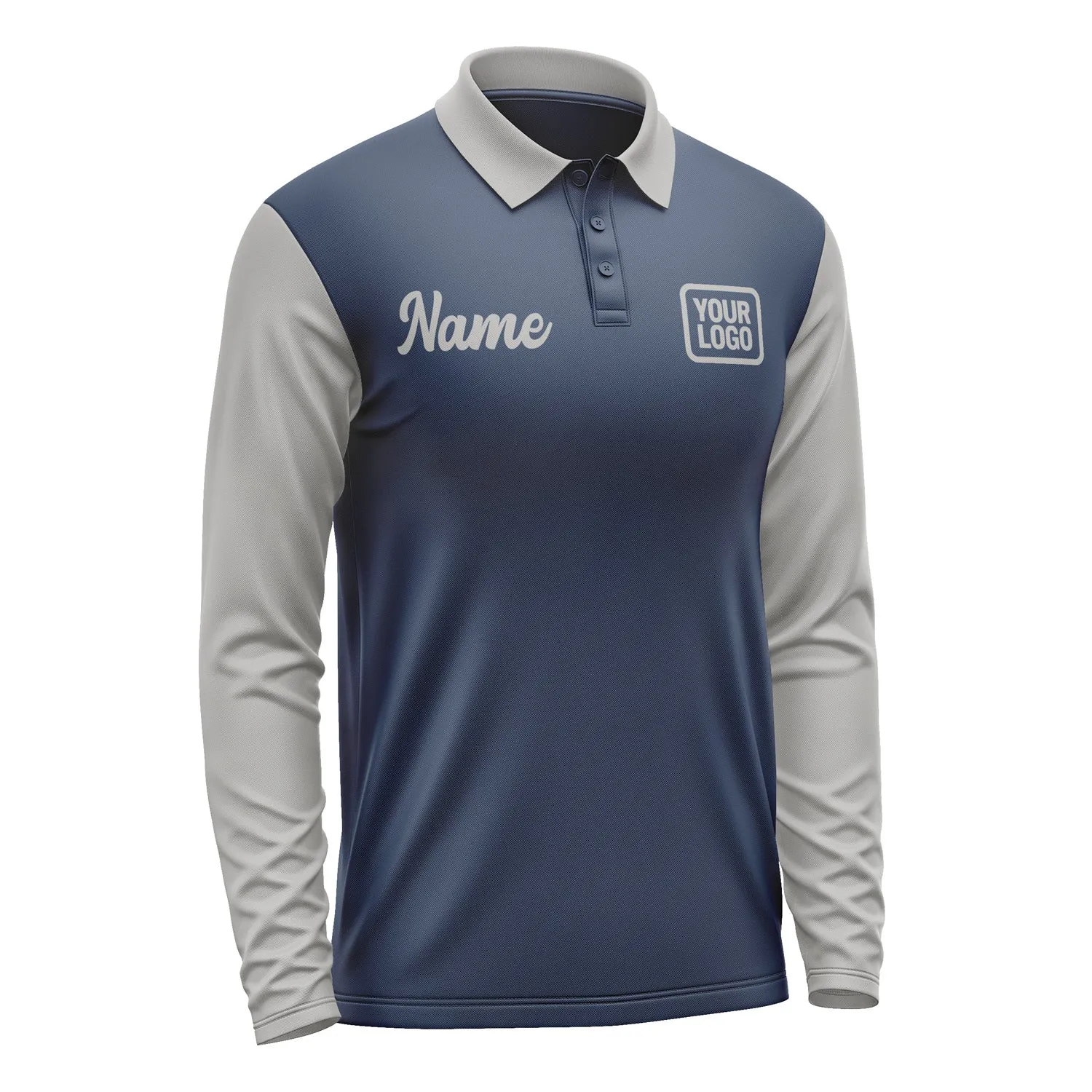 Custom Blue Gray Long Sleeve Polo Shirt sold by Tailorly product image thumbnail 4