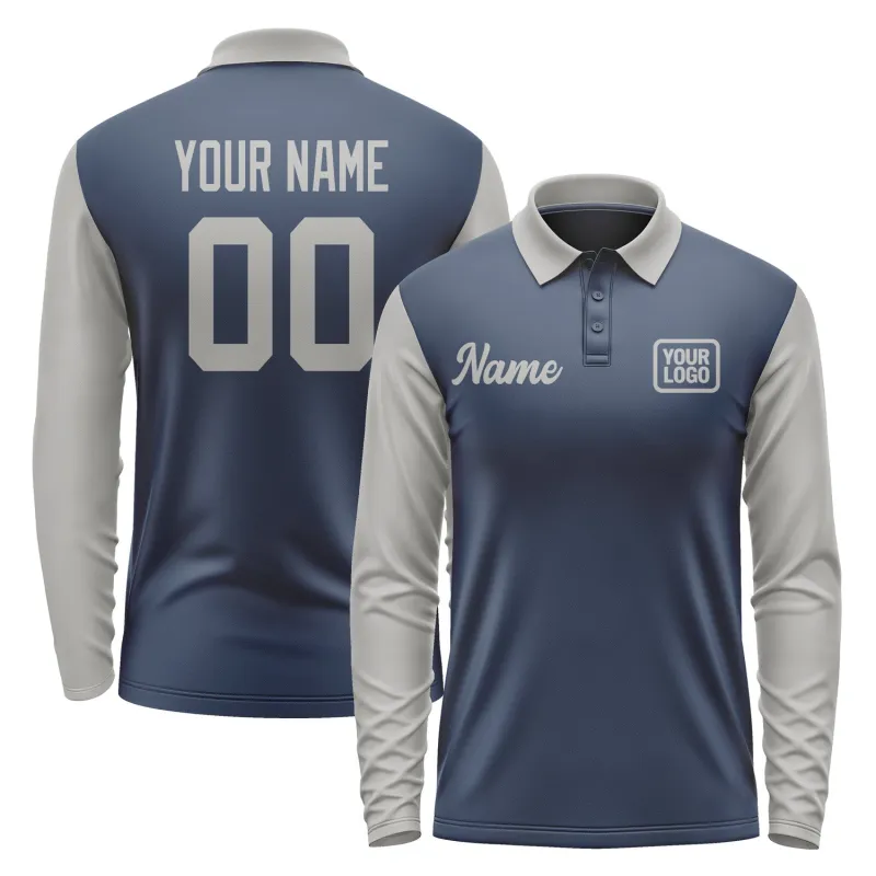 Custom Blue Gray Long Sleeve Polo Shirt sold by Tailorly