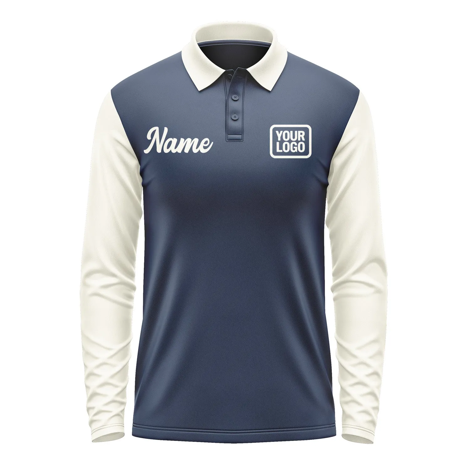 Custom Blue Cream Long Sleeve Polo Shirt sold by Tailorly product image thumbnail 2