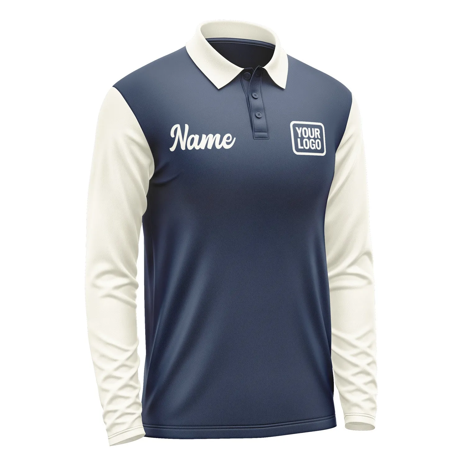 Custom Blue Cream Long Sleeve Polo Shirt sold by Tailorly product image thumbnail 4