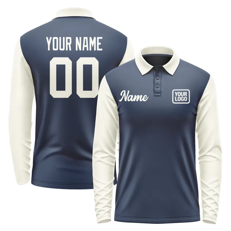 Custom Blue Cream Long Sleeve Polo Shirt sold by Tailorly